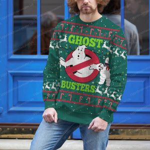 A Green Ugly Christmas Sweater With Ghostbusters On It