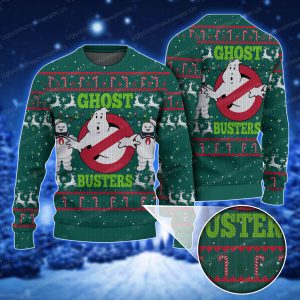 A Green Ugly Christmas Sweater With Ghostbusters On It