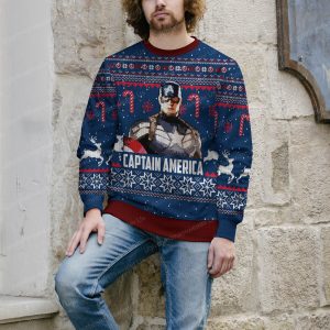 Blue Captain America Superhero Ugly Xmas Sweaters