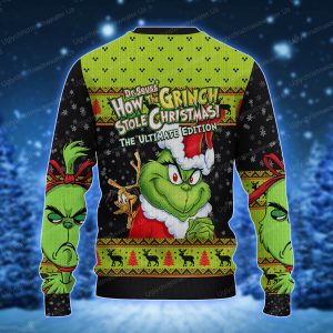 Cute Green Grinch Face Christmas Sweater Snow Pattern