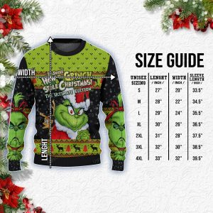 Cute Green Grinch Face Christmas Sweater Snow Pattern