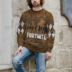 Fortnite Battle Royale Charactor Pattern Brown Ugly Christmas Sweater