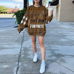 Fortnite Battle Royale Charactor Pattern Brown Ugly Christmas Sweater