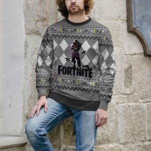 Fortnite Raven Logo Silver And White Color Ugly Holiday Sweater