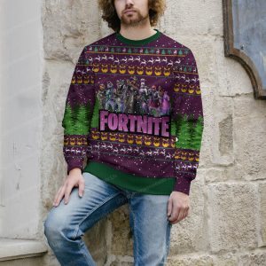 Fortnite Season 6 Logo Pattern Purple Bold Color Ugly Christmas Sweater