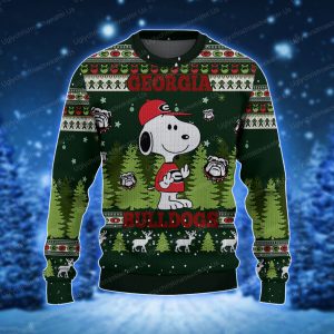 Georgia Bulldogs And Snoopy Ugly Sweater Black And Vibrant Green 1 Uglychristmassweater.us 2023