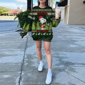 Georgia Bulldogs And Snoopy Ugly Sweater Black And Vibrant Green