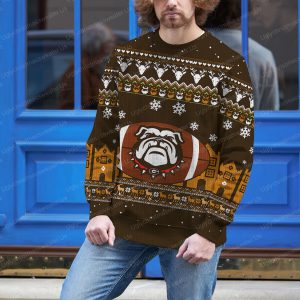 Georgia Bulldogs Logo With Super Bowl Ugly Sweater Brown And Bold Yellow