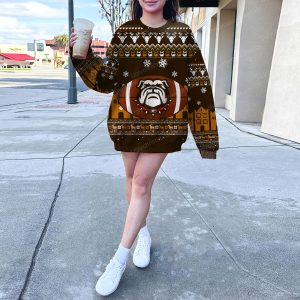 Georgia Bulldogs Logo With Super Bowl Ugly Sweater Brown And Bold Yellow