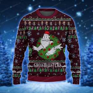 Ghostbusters Dark Red Santa Claus Style Ugly Christmas Sweater 1 Uglychristmassweater.us 2023