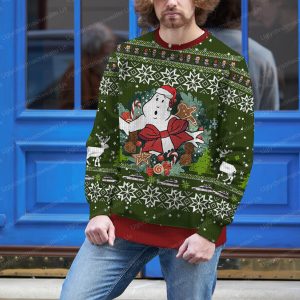 Ghostbusters Gift Box Style Dark Green And Crimson Red Ugly Christmas Sweater