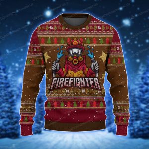 Cool Firefighter Logo Red And Brown Christmas Sweater Holiday Xmas