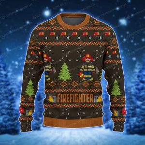 Fire Fighters Brown And Orange Color Ugly Xmas Sweater 1 - Uglychristmassweater.us