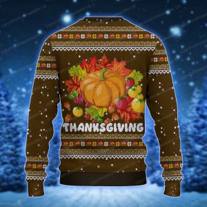 Merry Thanksgiving Pumpkin Ugly Holiday Sweater Brown