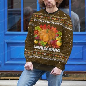 Merry Thanksgiving Pumpkin Ugly Holiday Sweater Brown