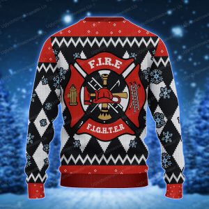 Red Fire Department Badge Christmas Sweater Red And Black