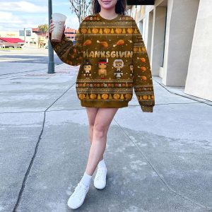 Happy Thankgiving With Chicken Pumkin Pattern Xmas Sweater