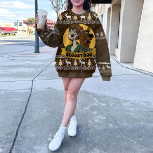 Scooby Doo And Shaggy Brown Reindeer Pattern Holiday Sweater