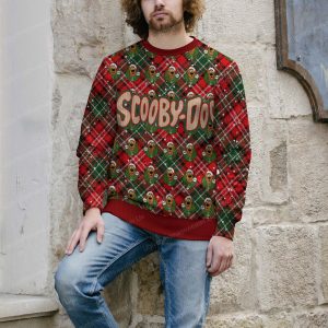 Scooby-Doo Logo Caro Red And Green Pattern Ugly Sweater