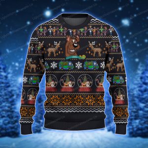 Scooby Doo With Snowman Sleigh Deer Car Pattern Xmas Sweaters