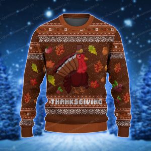 Thank Giving Leaf Turkey Chicken Pattern Ugly Xmas Sweater