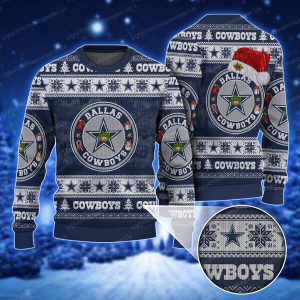 Dallas Cowboys Round Logo Santa Hat Ugly Xmas Sweater