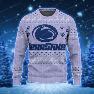 Light Purple Penn State’s Logo And Paw Ugly Xmas Sweater