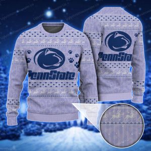 Light Purple Penn State’s Logo And Paw Ugly Xmas Sweater