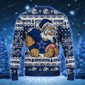 Santa Claus Dallas Cowboys Holding Football American Helmet Pattern Ugly Sweater