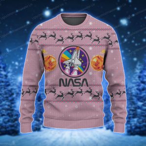 Pink Nasa Ugly Sweater With Moon Logo And Astronaut Delight