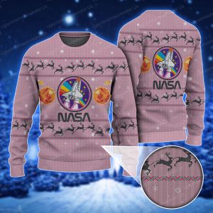 Pink Nasa Ugly Sweater With Moon Logo And Astronaut Delight