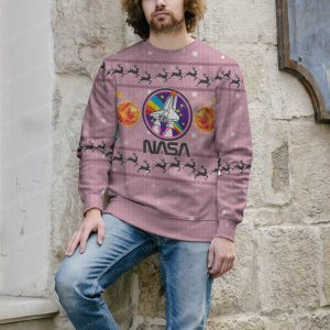 Pink Nasa Ugly Sweater With Moon Logo And Astronaut Delight