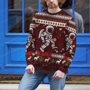 Red And White With Nasa ElementsLogo Rocket Astronaut And Quirky Christmas Ugly Sweater