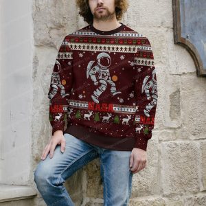 Red And White With Nasa ElementsLogo Rocket Astronaut And Quirky Christmas Ugly Sweater